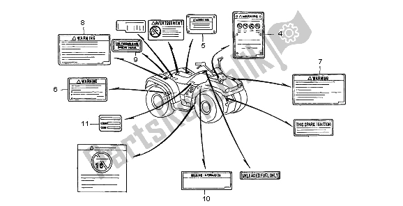 Todas as partes de Etiqueta De Cuidado do Honda TRX 350 FE Fourtrax Rancher 4X4 ES 2003