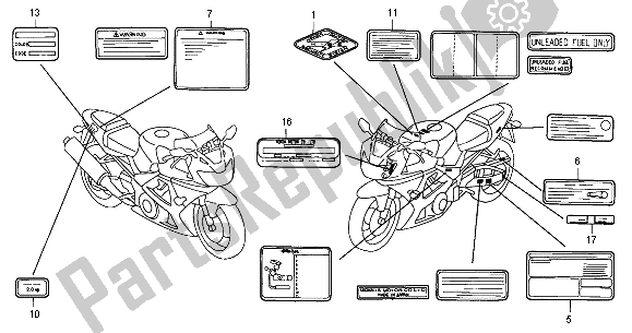 Alle onderdelen voor de Waarschuwingsetiket van de Honda CBR 900 RR 2000