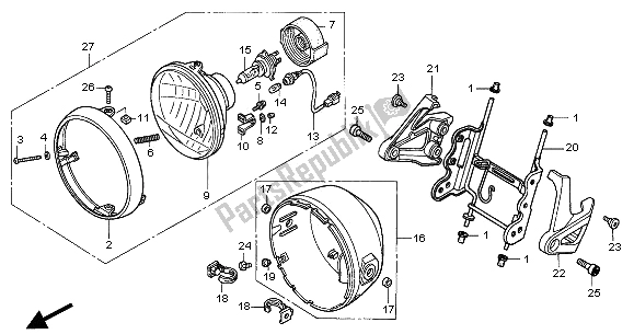 All parts for the Headlight (eu) of the Honda CB 900F Hornet 2002