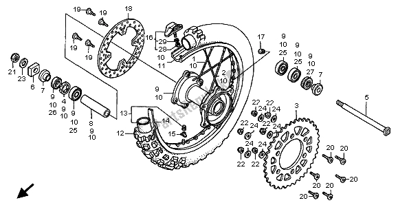 All parts for the Rear Wheel of the Honda CR 125R 1999