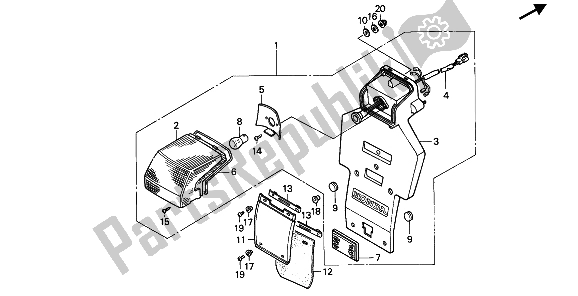 All parts for the Taillight of the Honda NX 250 1989