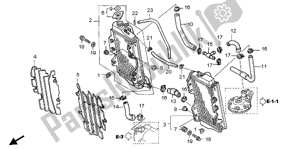 All parts for the Radiator of the Honda CR 250R 2007