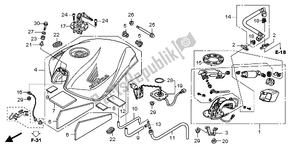 All parts for the Fuel Tank of the Honda CB 600F Hornet 2007