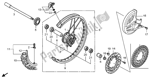 All parts for the Front Wheel of the Honda CRF 450R 2006