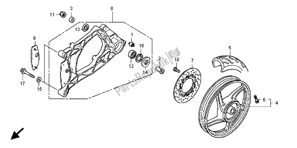 All parts for the Rear Wheel & Swingarm of the Honda SH 150 2012