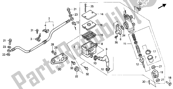 All parts for the Rear Brake Master Cylinder of the Honda NX 650 1990