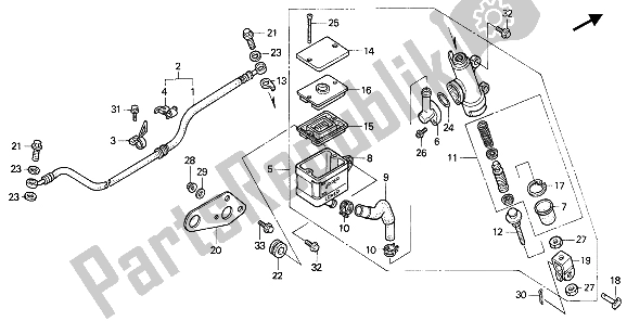 All parts for the Rear Brake Master Cylinder of the Honda NX 650 1990