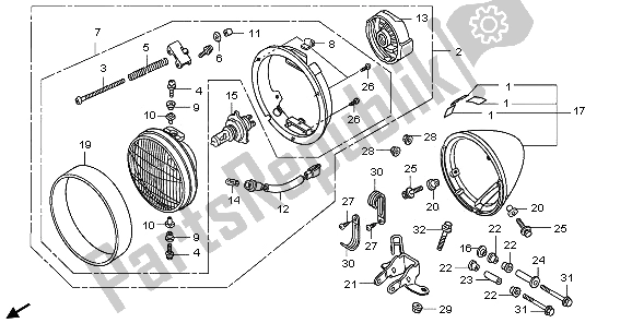 Alle onderdelen voor de Koplamp (eu) van de Honda VT 750 CA 2009