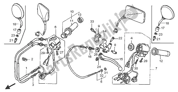 Tutte le parti per il Interruttore Maniglia E Leva E Cavo del Honda VTX 1300S 2005