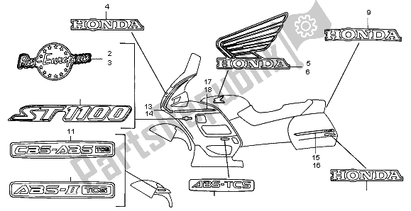 All parts for the Mark (candy Wine Berry Red-u) of the Honda ST 1100A 1996