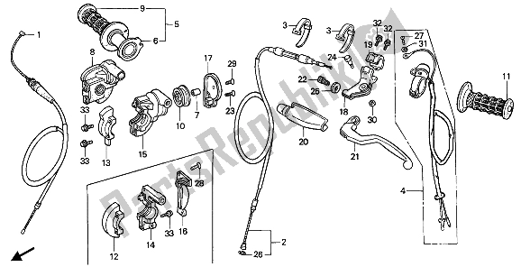 All parts for the Handle Lever & Switch & Cable of the Honda CR 500R 1 1992