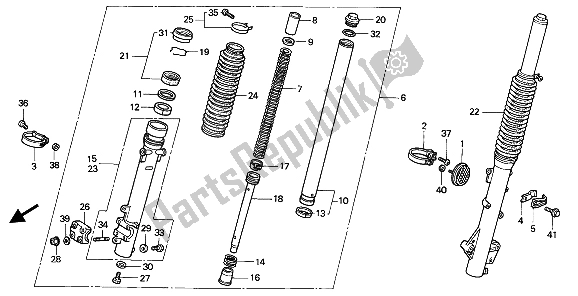 All parts for the Front Fork of the Honda NX 650 1991