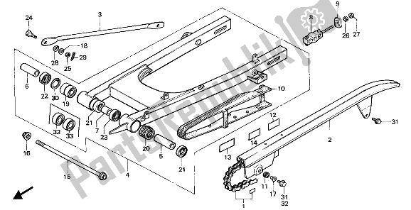All parts for the Swingarm & Chain Case of the Honda CMX 450C 1988