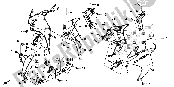 All parts for the Middle Cowl of the Honda CBR 500 RA 2013