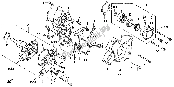 Alle onderdelen voor de Waterpomp van de Honda VFR 800X 2012