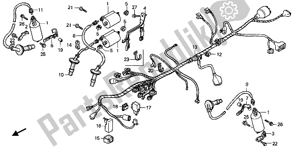 Toutes les pièces pour le Faisceau De Fils Et Bobine D'allumage du Honda VFR 750F 1986