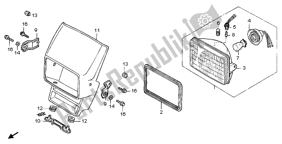 All parts for the Headlight of the Honda XR 600R 1998