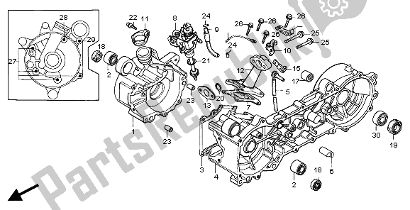 All parts for the Crankcase & Oil Pump & Inlet Pipe of the Honda QR 50 1997