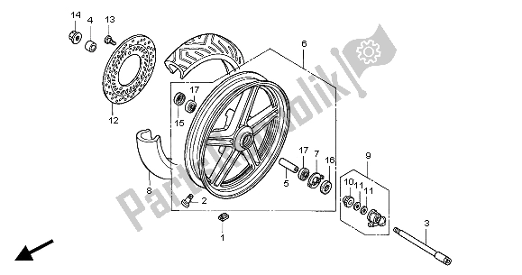 All parts for the Front Wheel of the Honda CBF 250 2004