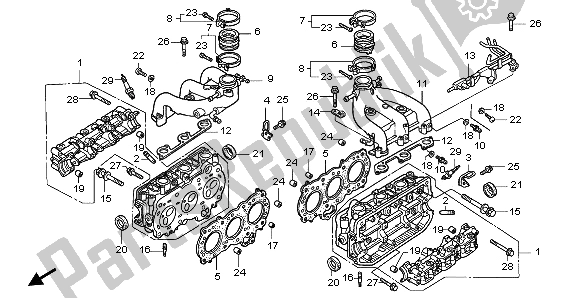 All parts for the Cylinder Head of the Honda GL 1500A 1997