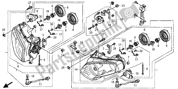 All parts for the Headlight (uk) of the Honda GL 1800 2013