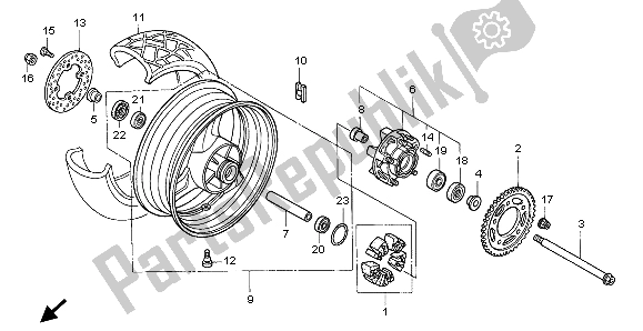 All parts for the Rear Wheel of the Honda XL 1000V 1999