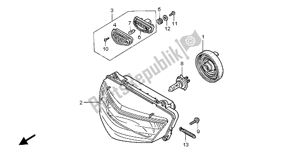 All parts for the Headlight (eu) of the Honda VTR 1000F 2002