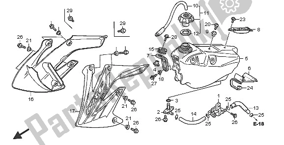 All parts for the Fuel Tank of the Honda CRF 250R 2005