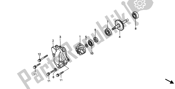 All parts for the Water Pump of the Honda CR 80R 1991