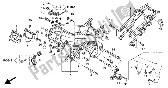 Alle onderdelen voor de Frame Lichaam van de Honda VTR 1000 SP 2004