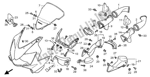 Tutte le parti per il Cappuccio Superiore del Honda CBR 600F 2006