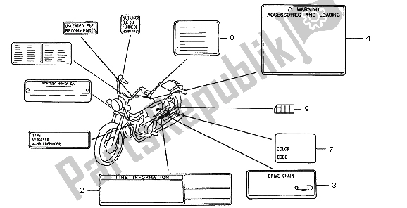 Todas as partes de Etiqueta De Cuidado do Honda CMX 250C 1999