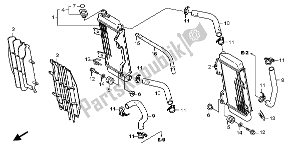 All parts for the Radiator of the Honda CRF 250R 2004