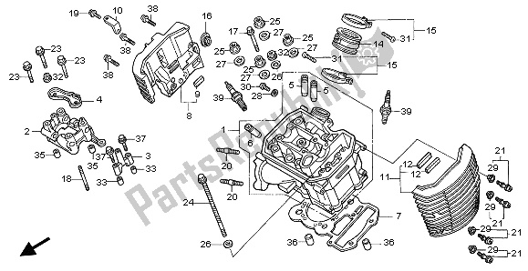 Alle onderdelen voor de Voorste Cilinderkop van de Honda VT 750 DC 2002