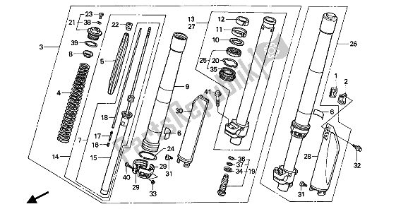 All parts for the Front Fork of the Honda CR 250R 1992