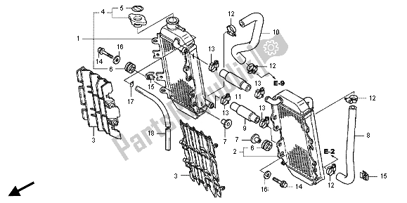 All parts for the Radiator of the Honda CRF 150 RB LW 2012