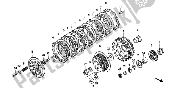 All parts for the Clutch of the Honda XR 600R 1990