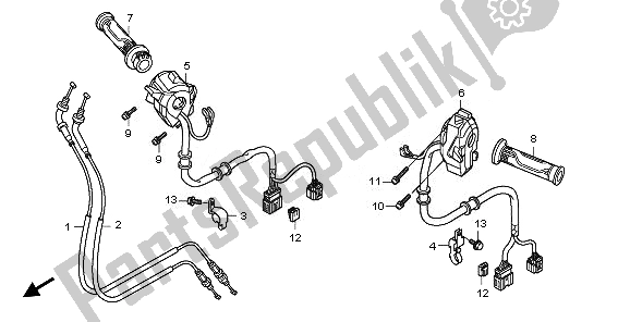 All parts for the Switch & Cable of the Honda VFR 1200 FDA 2010