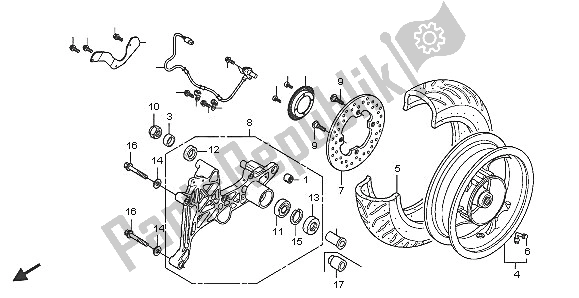 All parts for the Rear Wheel of the Honda FES 125 2005