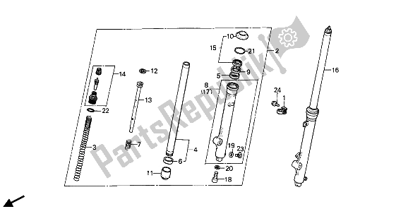 All parts for the Front Fork of the Honda CR 80R 1985
