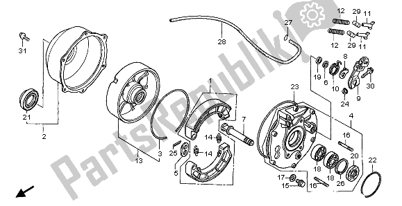 Todas las partes para Panel De Freno Trasero de Honda TRX 350 FE Fourtrax Rancher 4X4 ES 2000