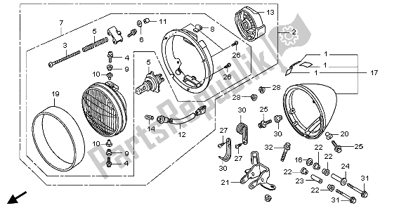 All parts for the Headlight (uk) of the Honda VT 750C 2009