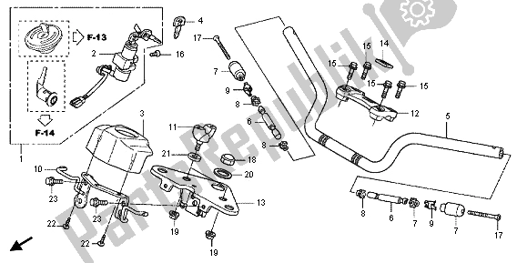Alle onderdelen voor de Handvatpijp & Hoogste Brug van de Honda CBF 125M 2013