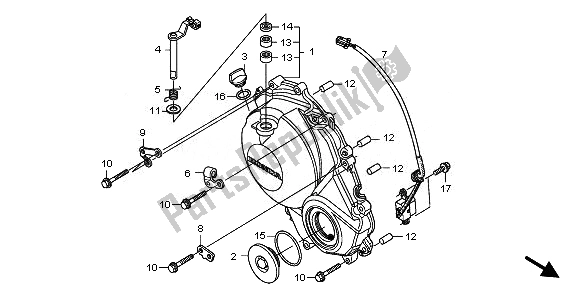 Alle onderdelen voor de Rechter Carterdeksel van de Honda CBR 600 RA 2010