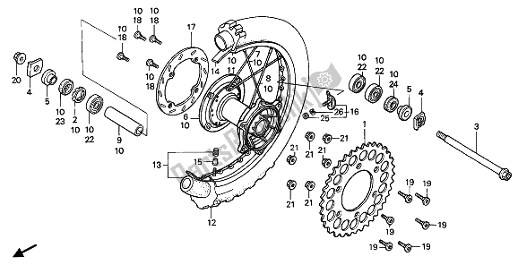 All parts for the Rear Wheel of the Honda CR 500R 1 1992