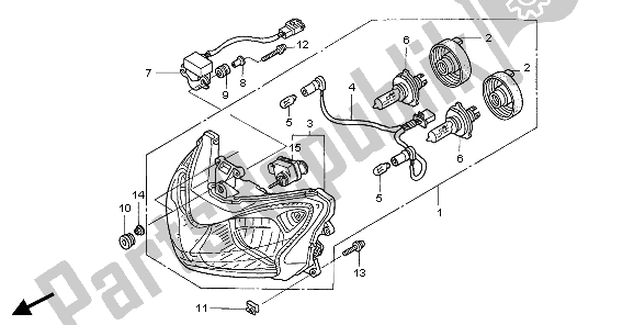 All parts for the Headlight (uk) of the Honda ST 1300 2006