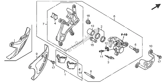 All parts for the Rear Brake Caliper of the Honda CRF 250R 2005