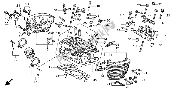 Alle onderdelen voor de Cilinderkop (achter) van de Honda VT 750C2 1999