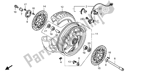 All parts for the Front Wheel of the Honda GL 1800A 2003
