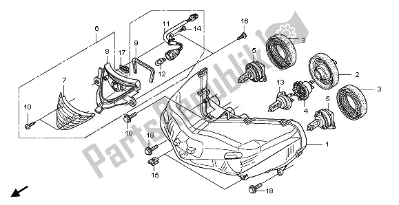 All parts for the Headlight (eu) of the Honda NSA 700A 2008